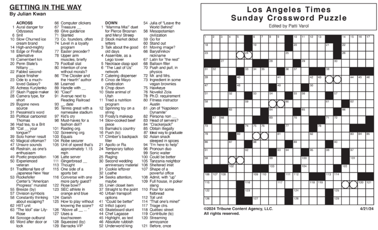 Los Angeles Times Sunday Crossword Puzzle Tribune Content Agency