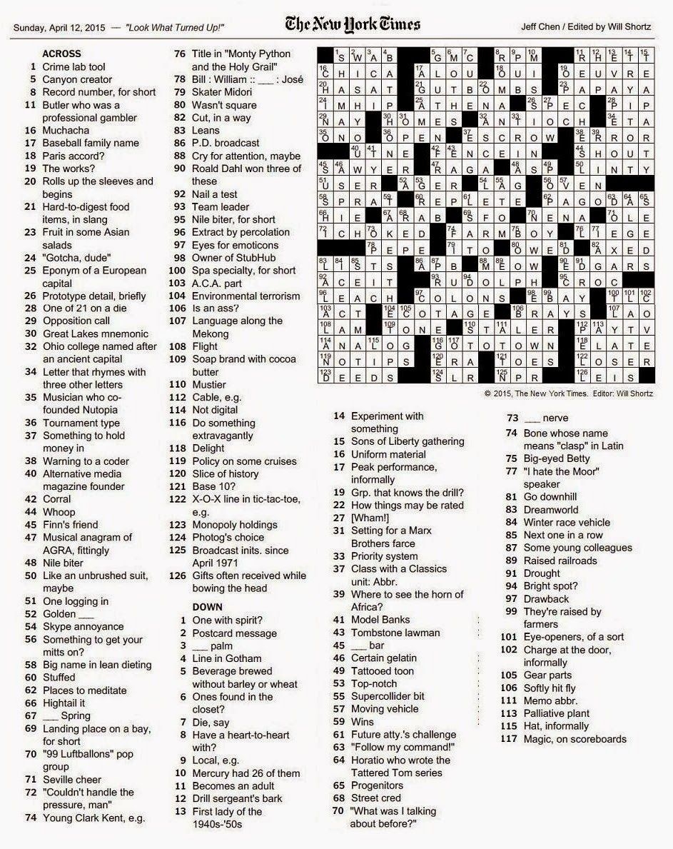 New York Times Crossword Puzzle Free Printable