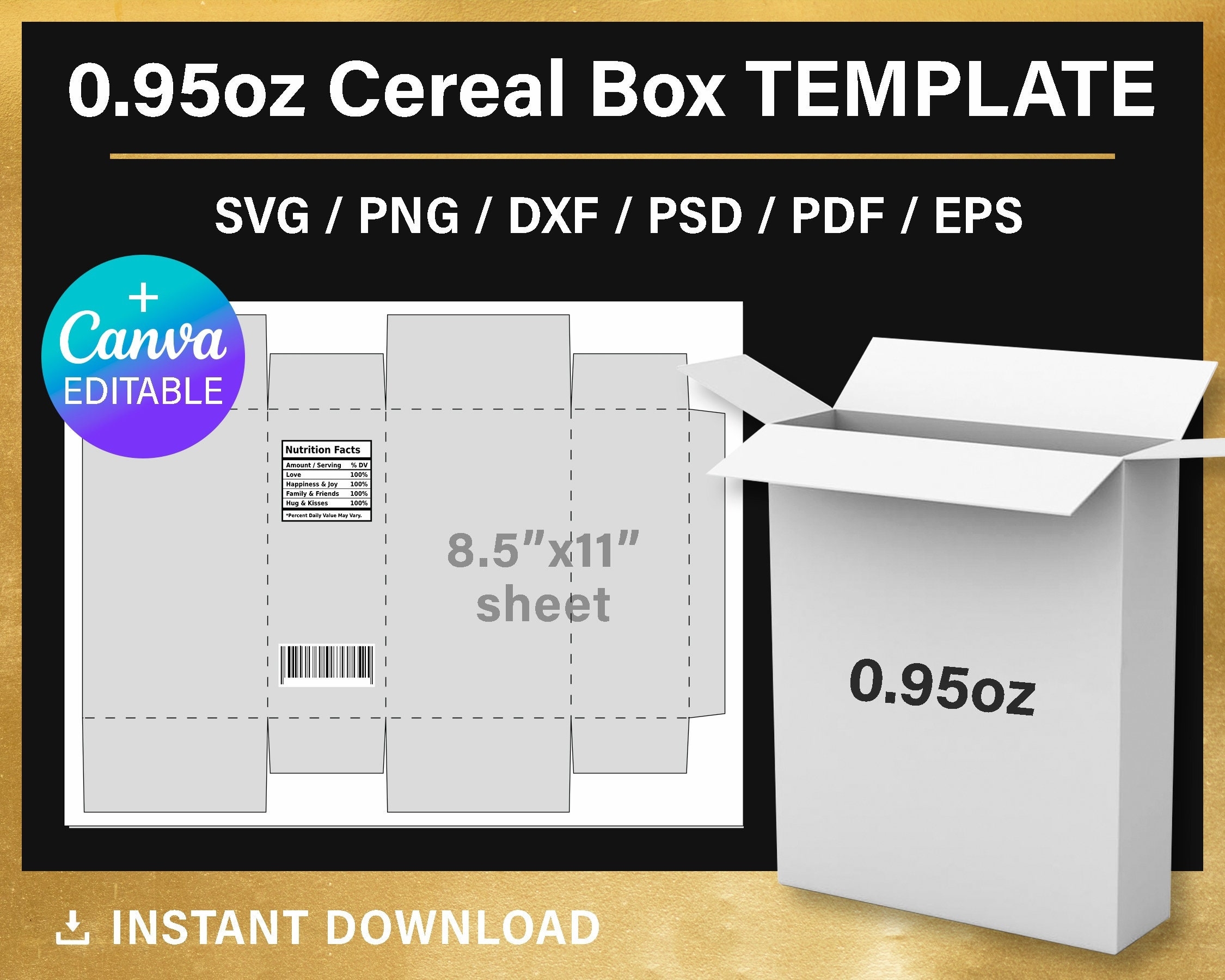 0 95 Oz Cereal Box Template DIY Cereal Packaging BLANK Template Canva Svg Cricut Printable Instant Download Etsy Hong Kong