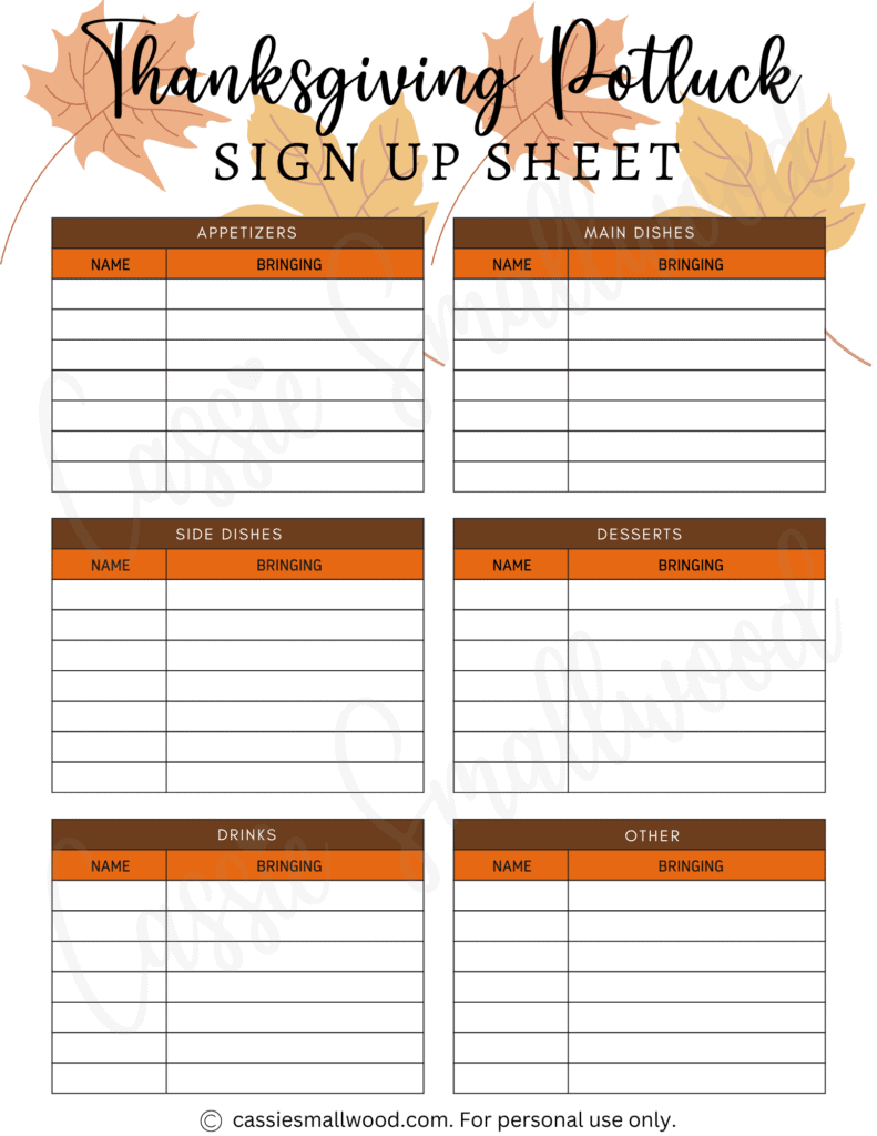 potluck sign up sheet template