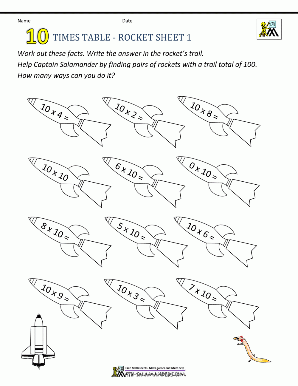 10 Times Table Worksheet Page 10 Times Table Worksheet Page