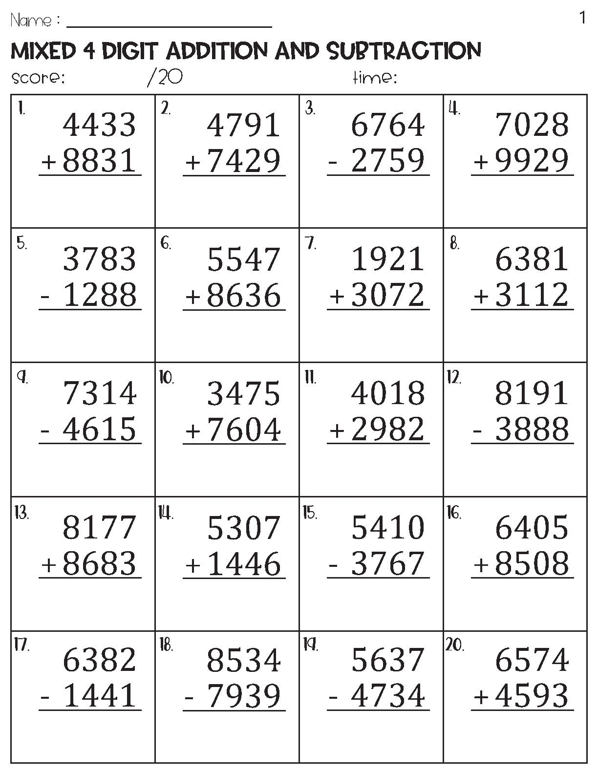 100 Four Digit Mixed Addition And Subtraction With And Without Regrouping Worksheets Etsy 100 Four Digit Mixed Addition And Subtraction With And Without Regrouping Worksheets Etsy