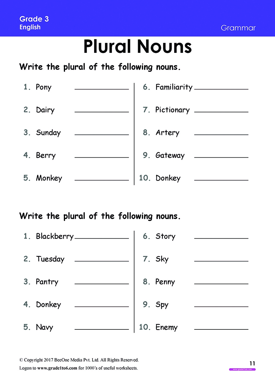 grammar worksheets for 3rd graders