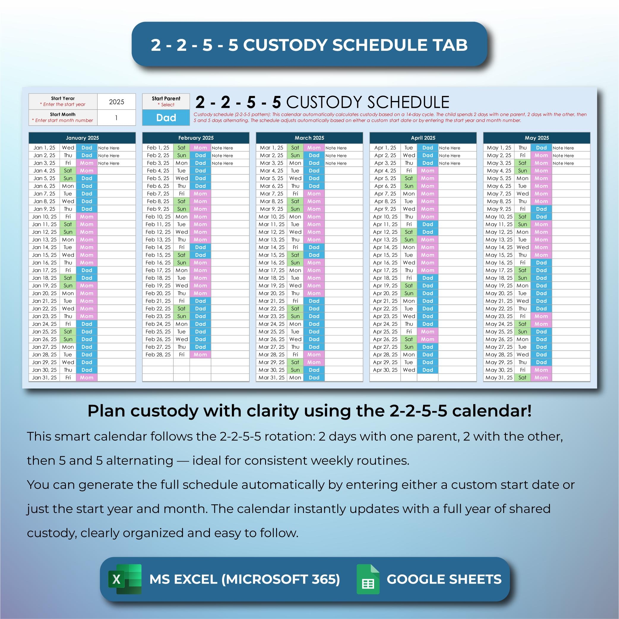 2 2 5 custody schedule template
