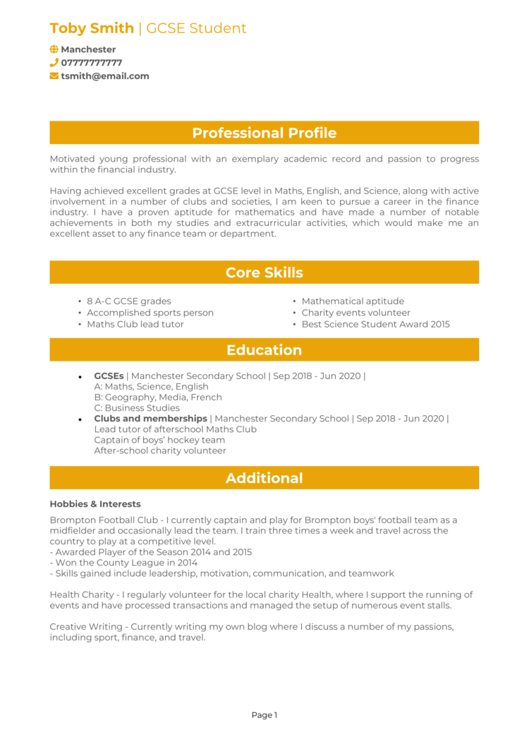 2 CV Examples For A 16 year old Land Your First Job 2 CV Examples For A 16 year old Land Your First Job