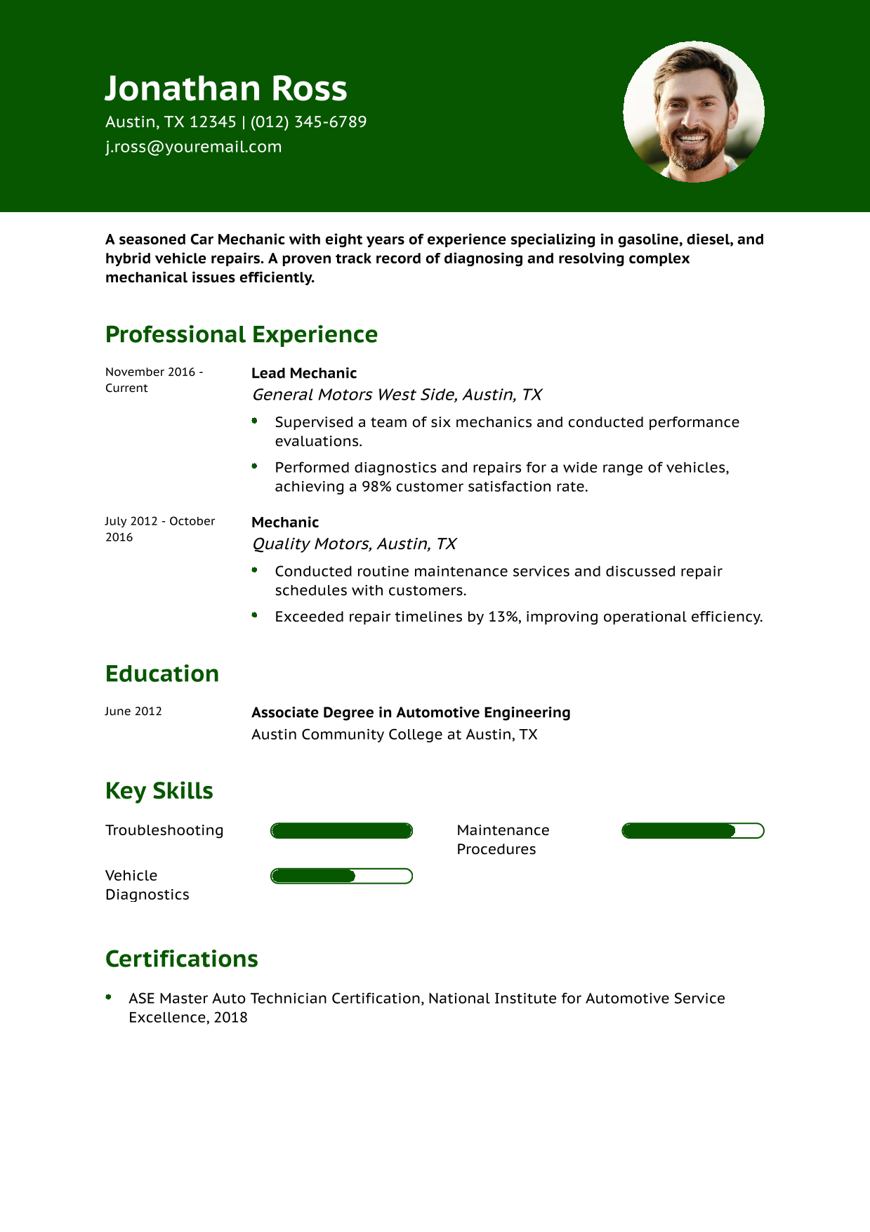 25 Best Mechanic Resume Examples And Templates For 2026 ResumeBuilder 25 Best Mechanic Resume Examples And Templates For 2026 ResumeBuilder