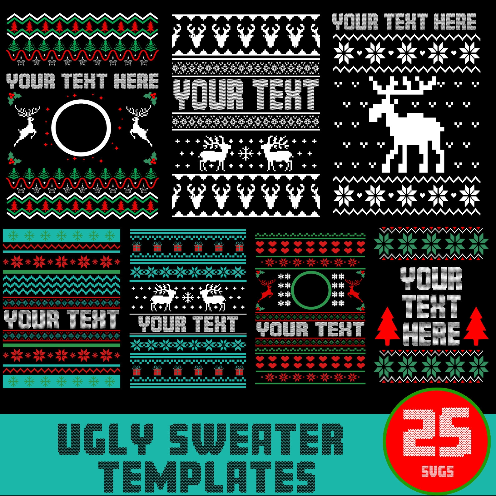 25 Christmas Ugly Sweater Templates Ugly Sweater Svg Bundle Svg Ugly Sweater Svg For Cricut Silhouette Etsy
