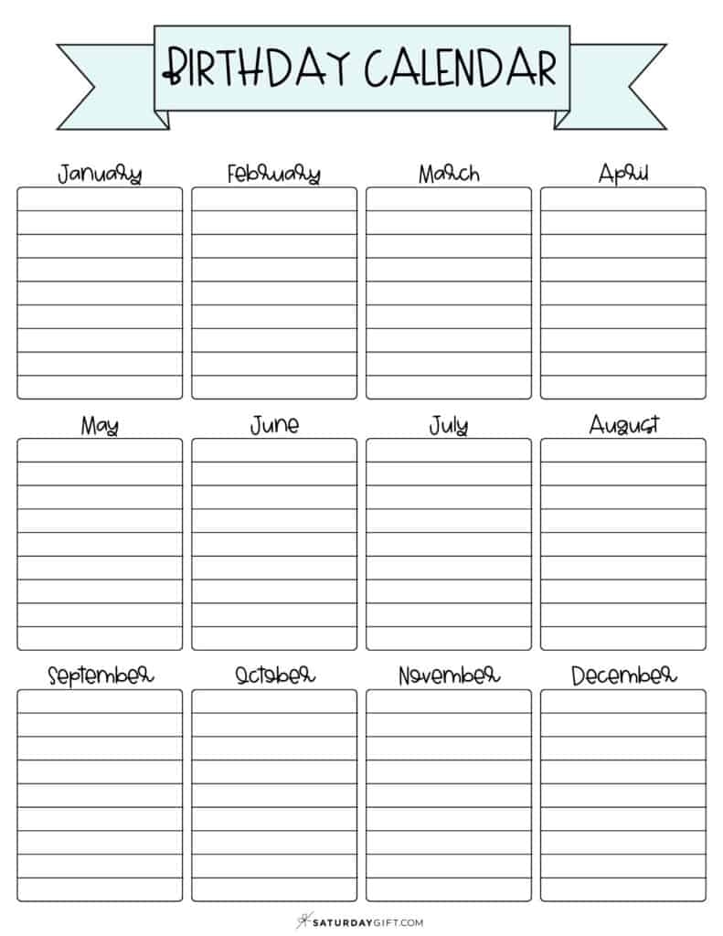 26 Cute Free Printable Birthday Calendar Templates SaturdayGift