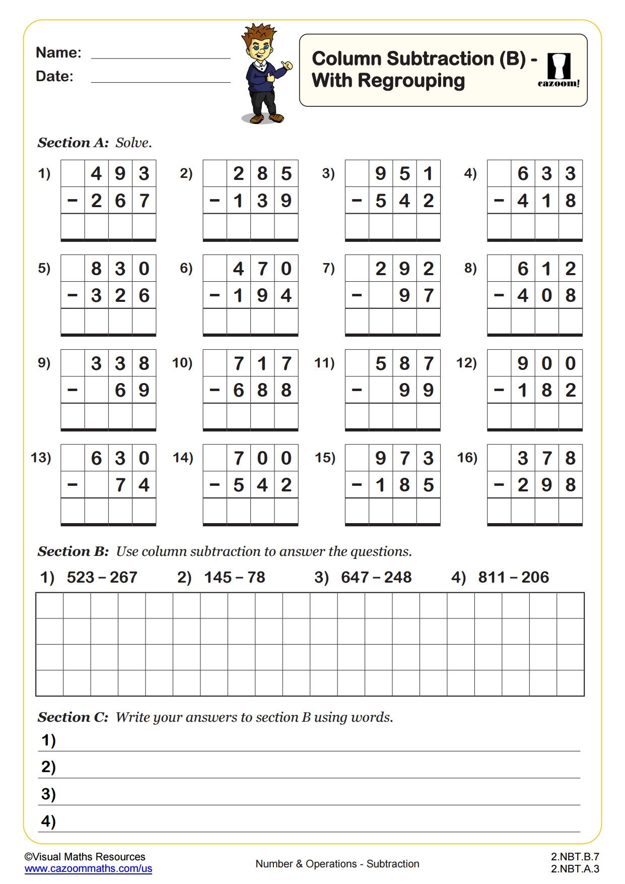 2nd Grade Subtraction Worksheets With Answers
