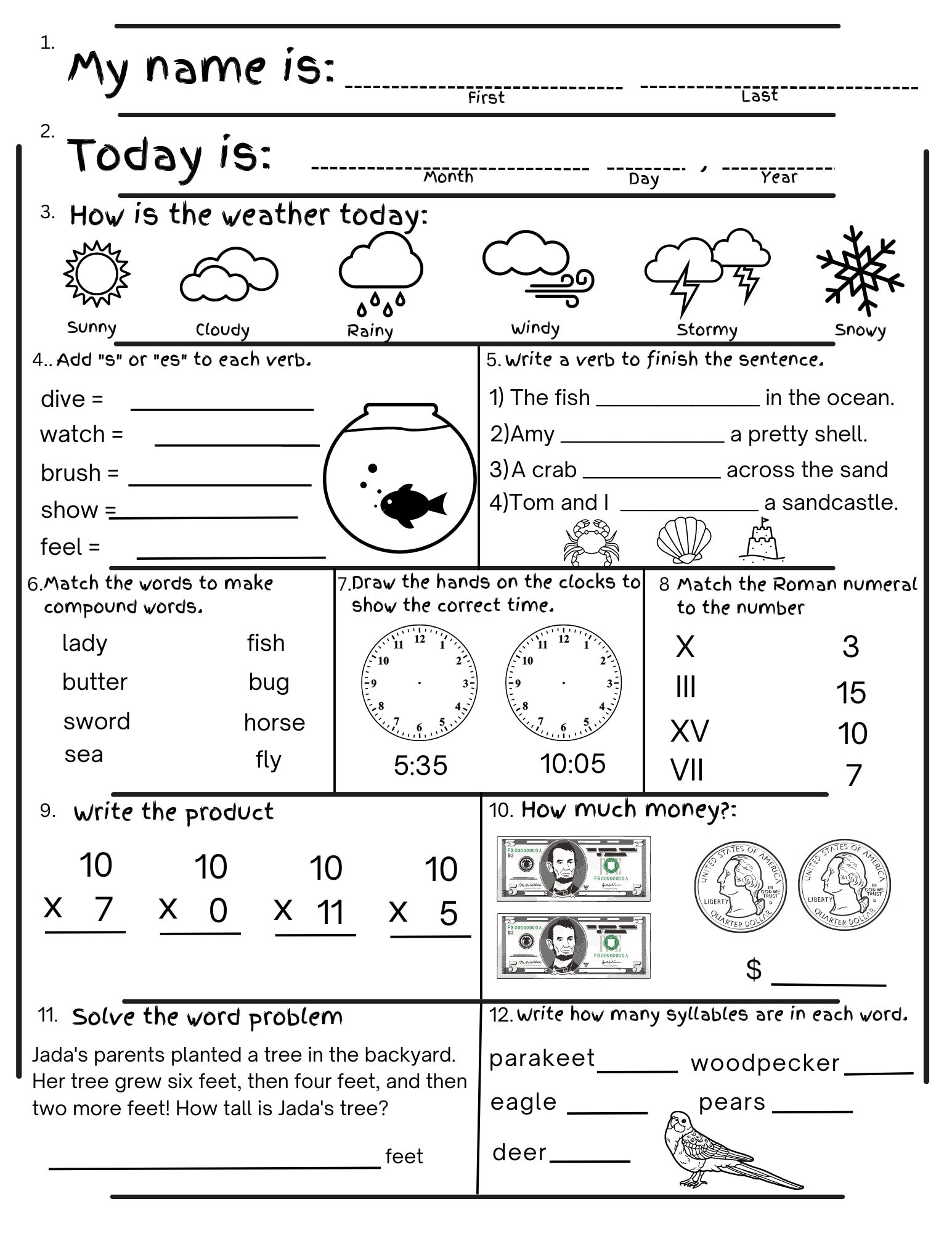 2nd Grade Summer Review Worksheets Math Language digital Download Etsy