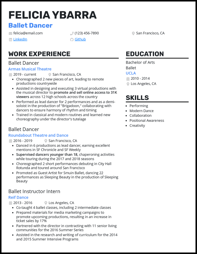 3 Ballet Dancer Resume Examples Proven To Work In 2026