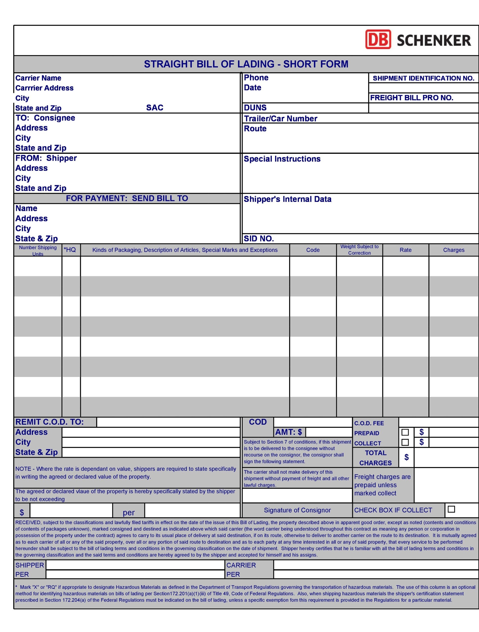 bill of lading word template