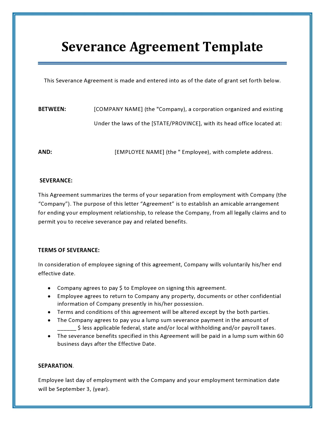 39 Best Severance Agreement Templates Examples 39 Best Severance Agreement Templates Examples