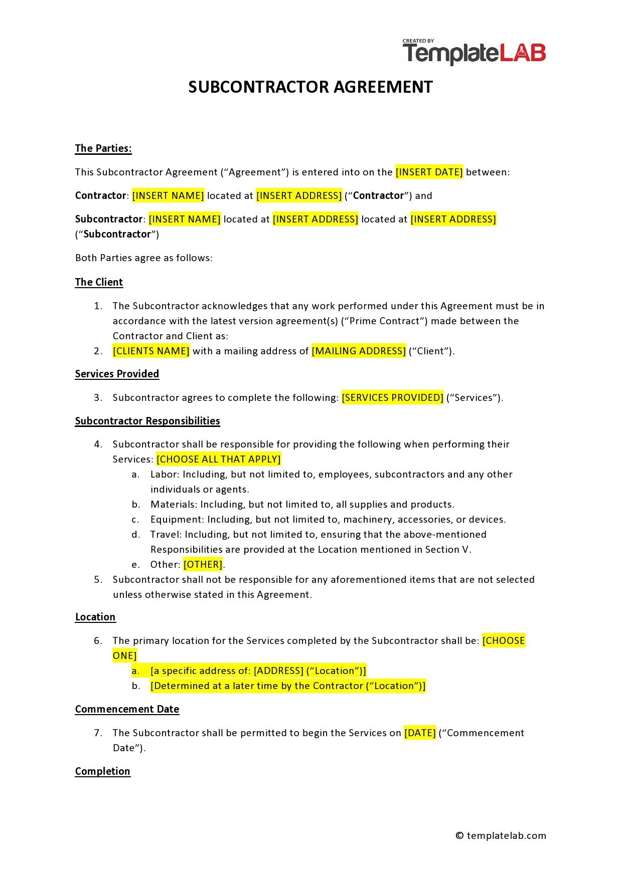 39 Free Subcontractor Agreement Templates Samples 39 Free Subcontractor Agreement Templates Samples