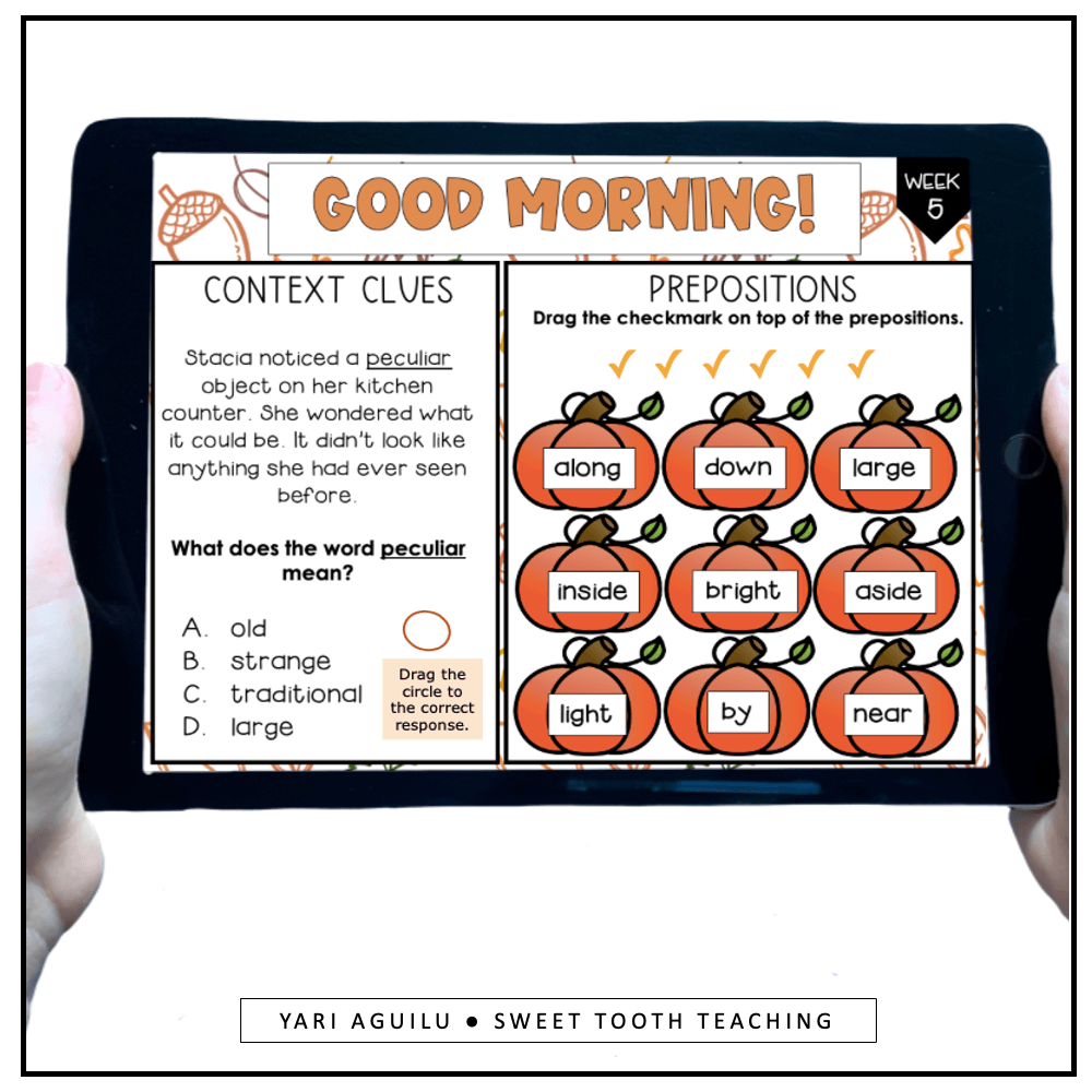 3rd Grade Fall Morning Work ELA Daily Review Activities Printable Digital Bell Ringers BUNDLE Shop Sweet Tooth Teaching