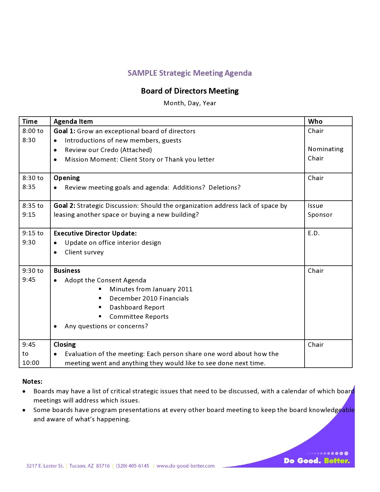 board of directors meeting agenda template