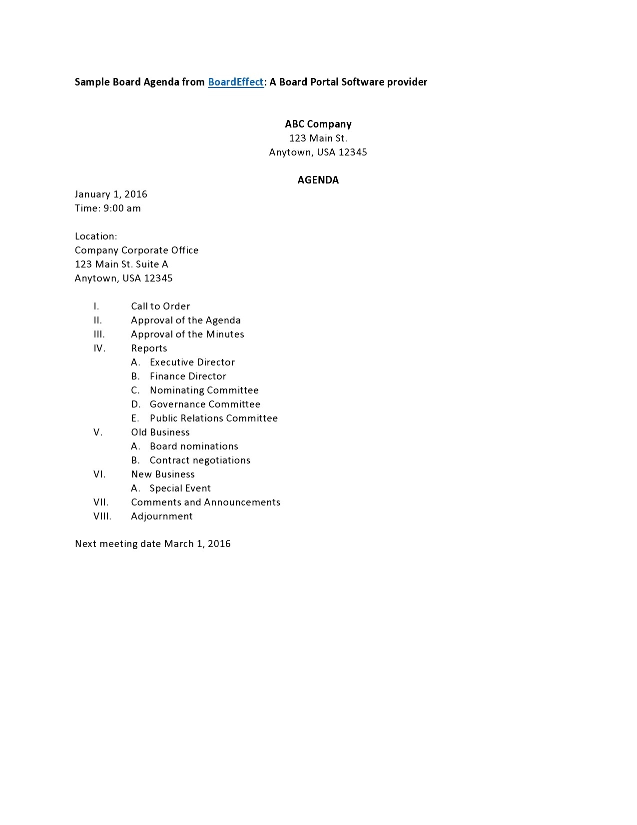 40 Board Meeting Agenda Templates 100 FREE TemplateLab