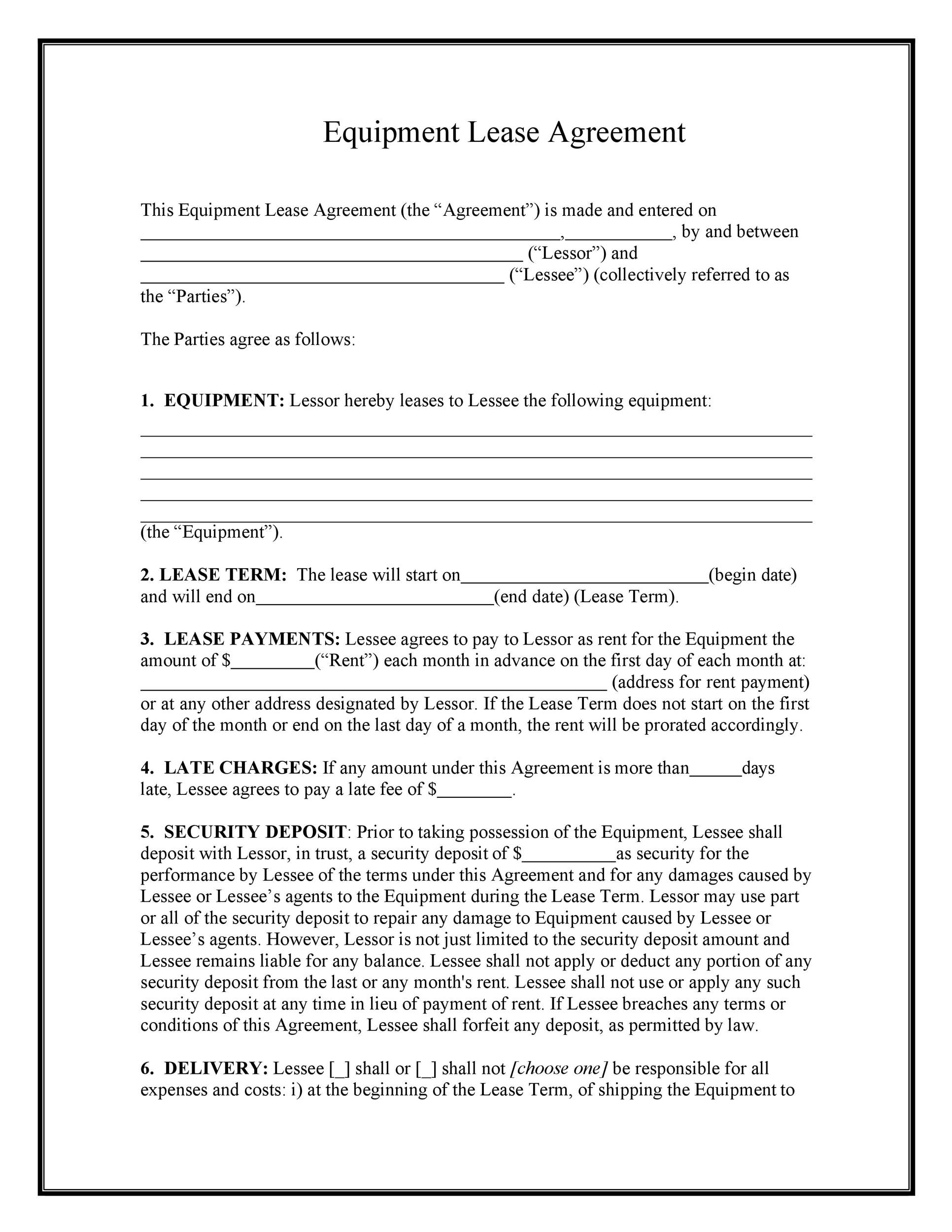 44 Simple Equipment Lease Agreement Templates Word PDF 44 Simple Equipment Lease Agreement Templates Word PDF