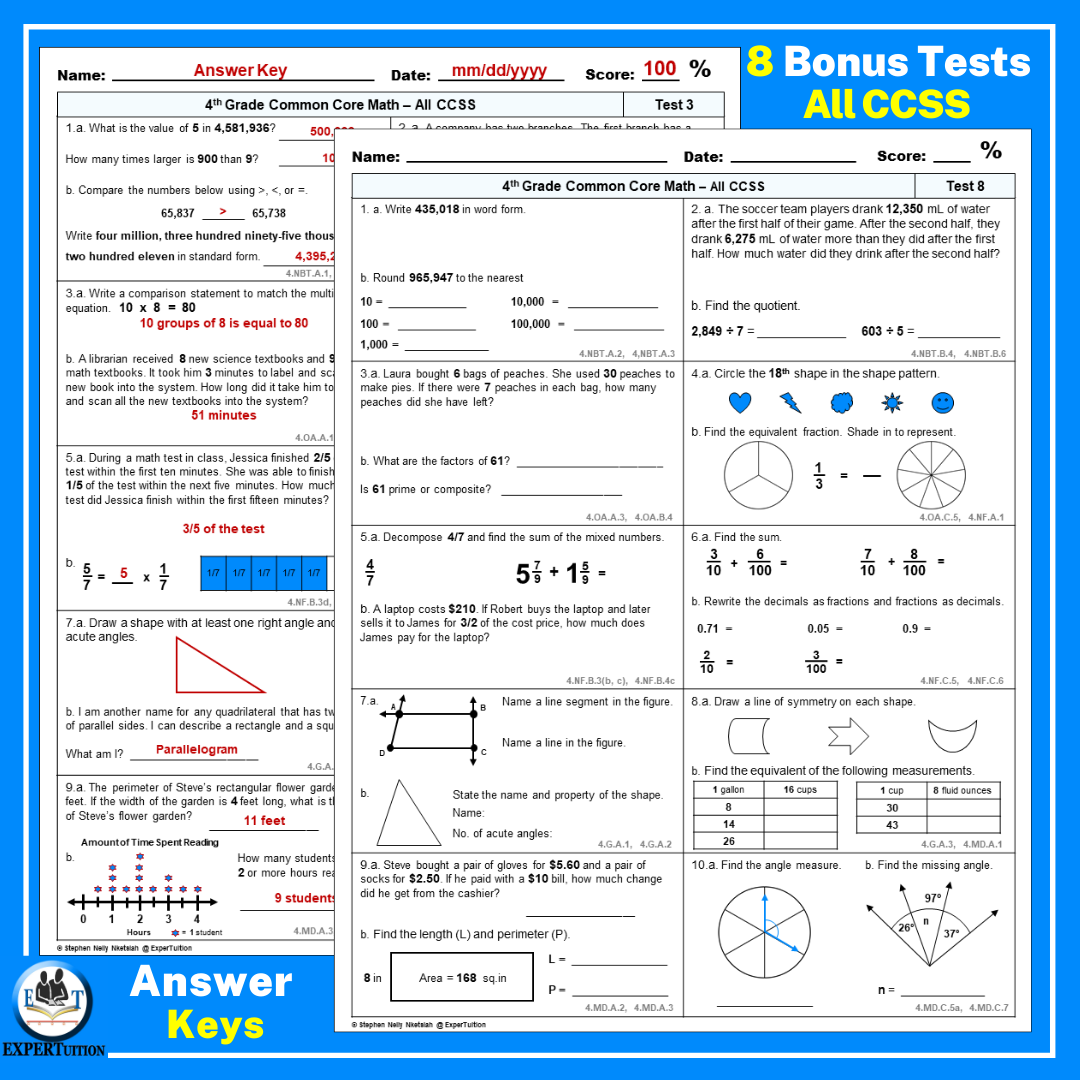 4th Grade Math Spiral Review Worksheets Entire Year Made By Teachers