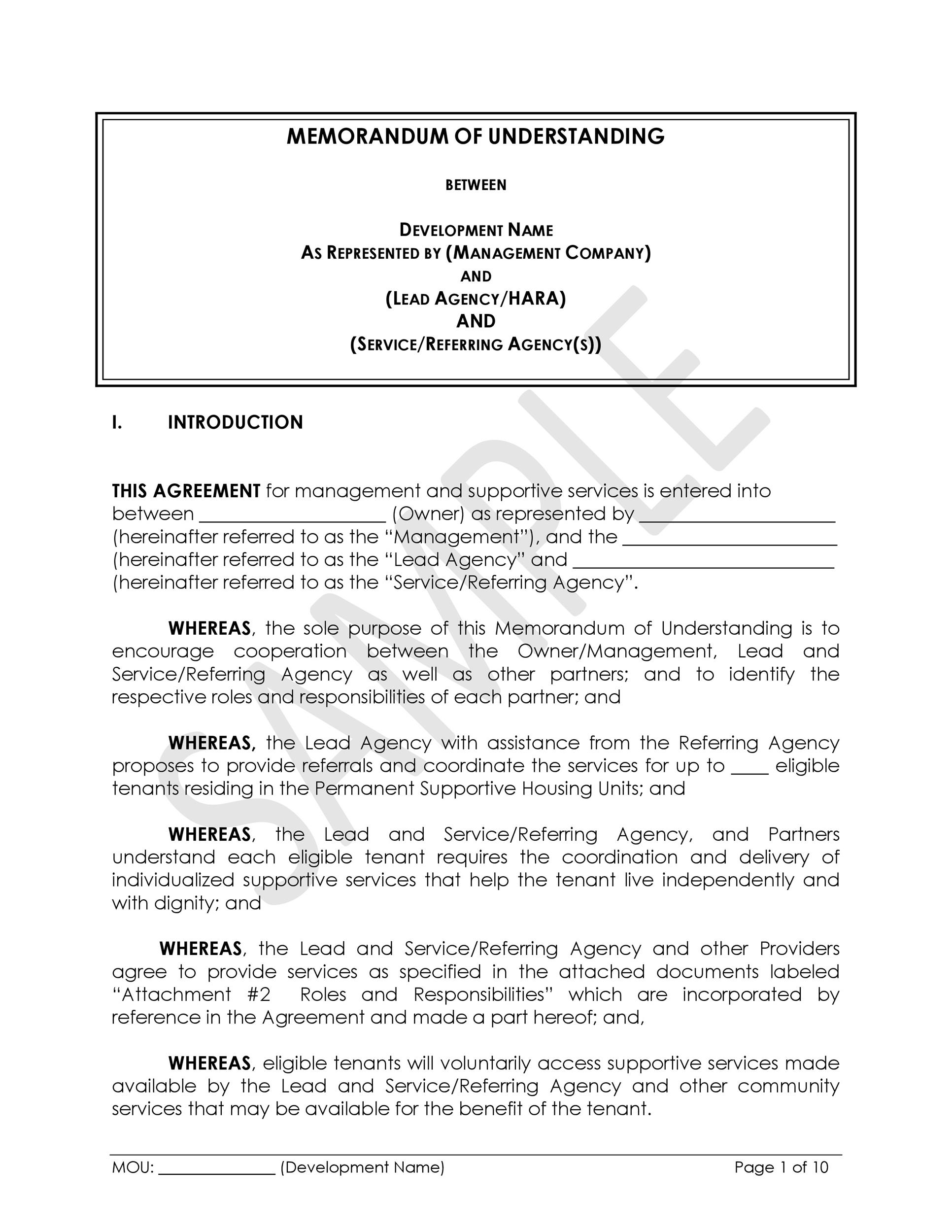 50 Free Memorandum Of Understanding Templates Word 