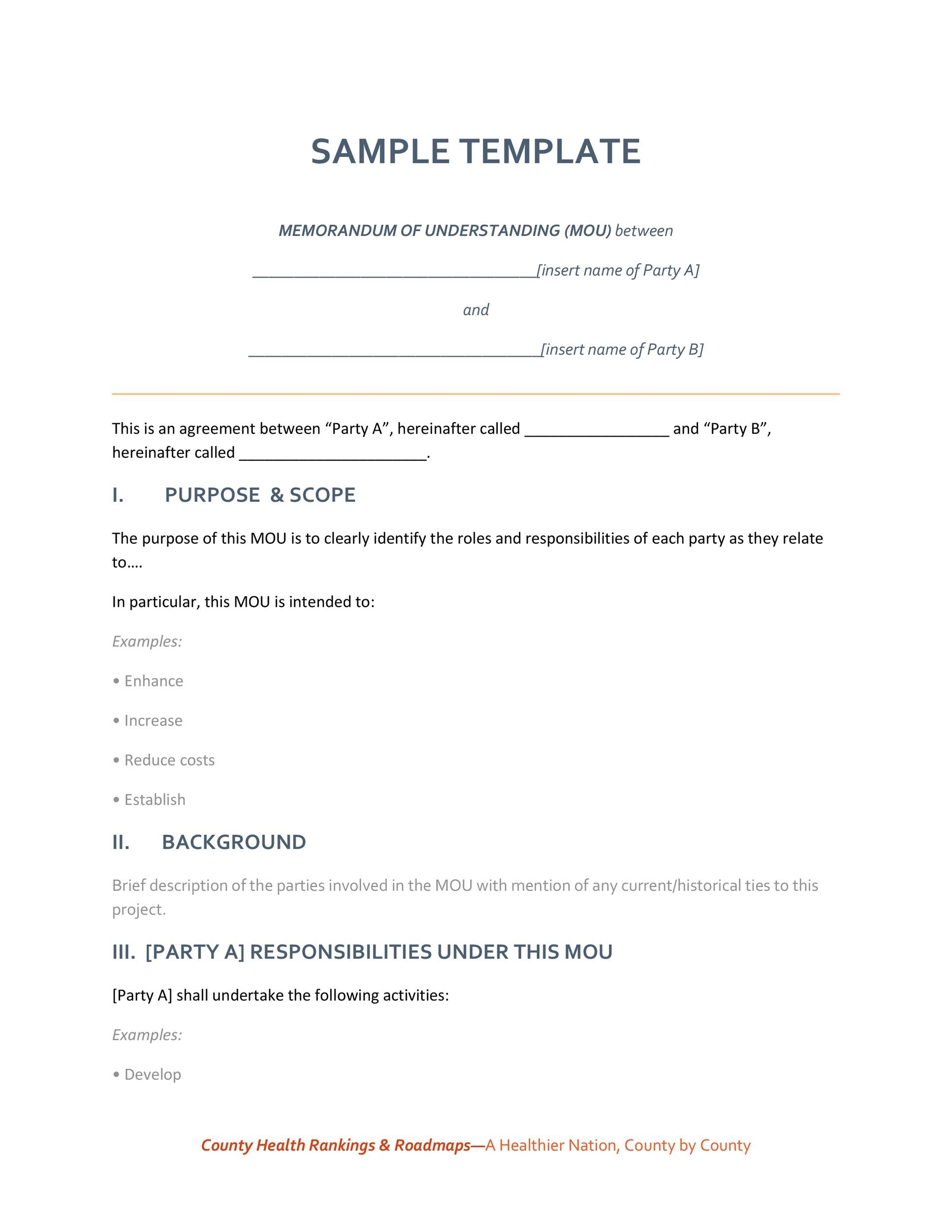 50 Free Memorandum Of Understanding Templates Word 