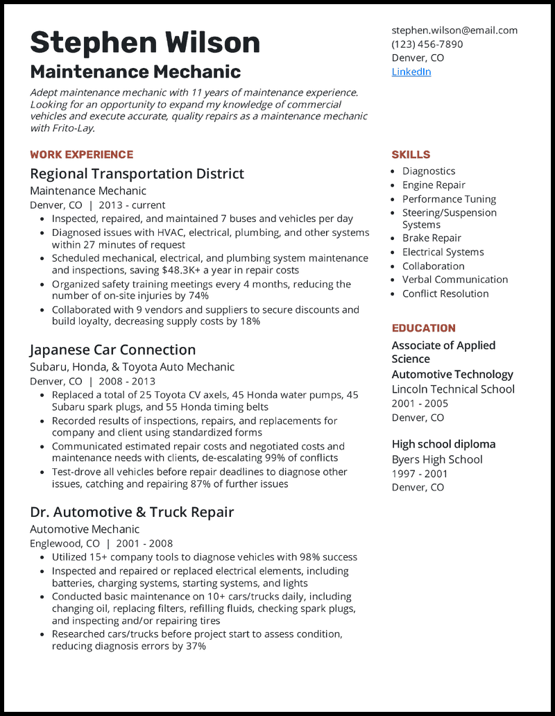 mechanic resume template mechanic resume template