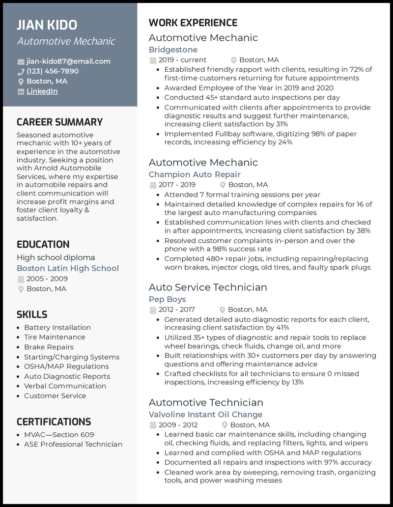 7 Auto Mechanic Resume Examples Templates