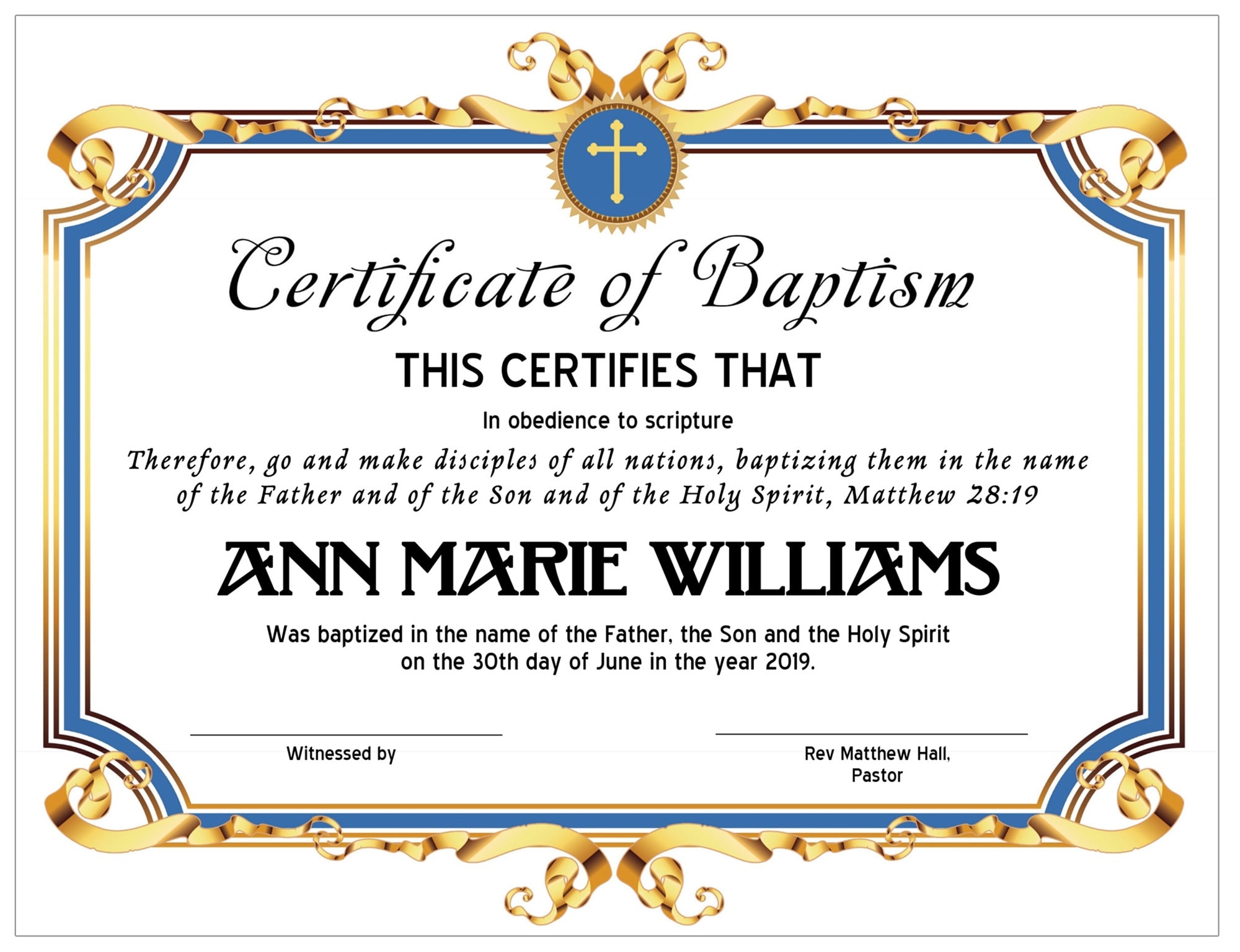 8 5x11 Baptism Certificate Template Edit In Microsoft Word Instant Download Certificate Download Etsy