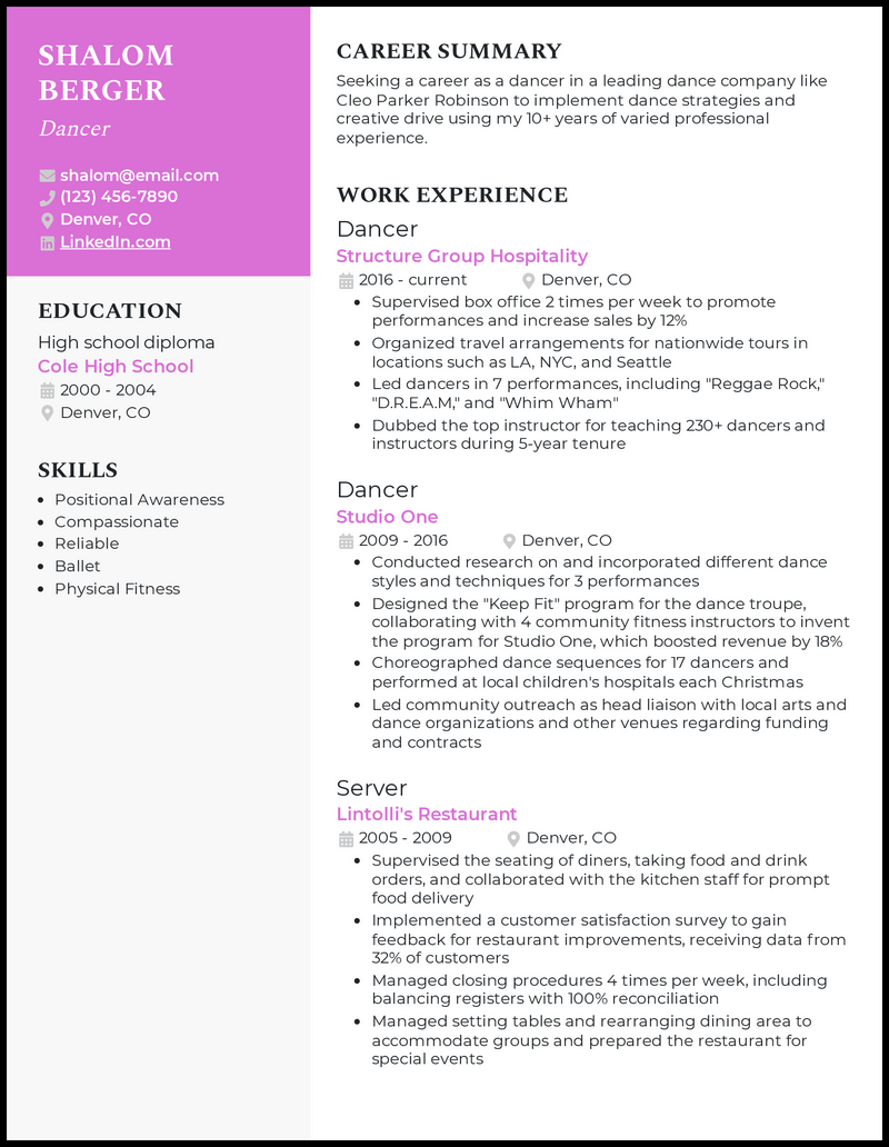 9 Dance Resume Examples Templates 