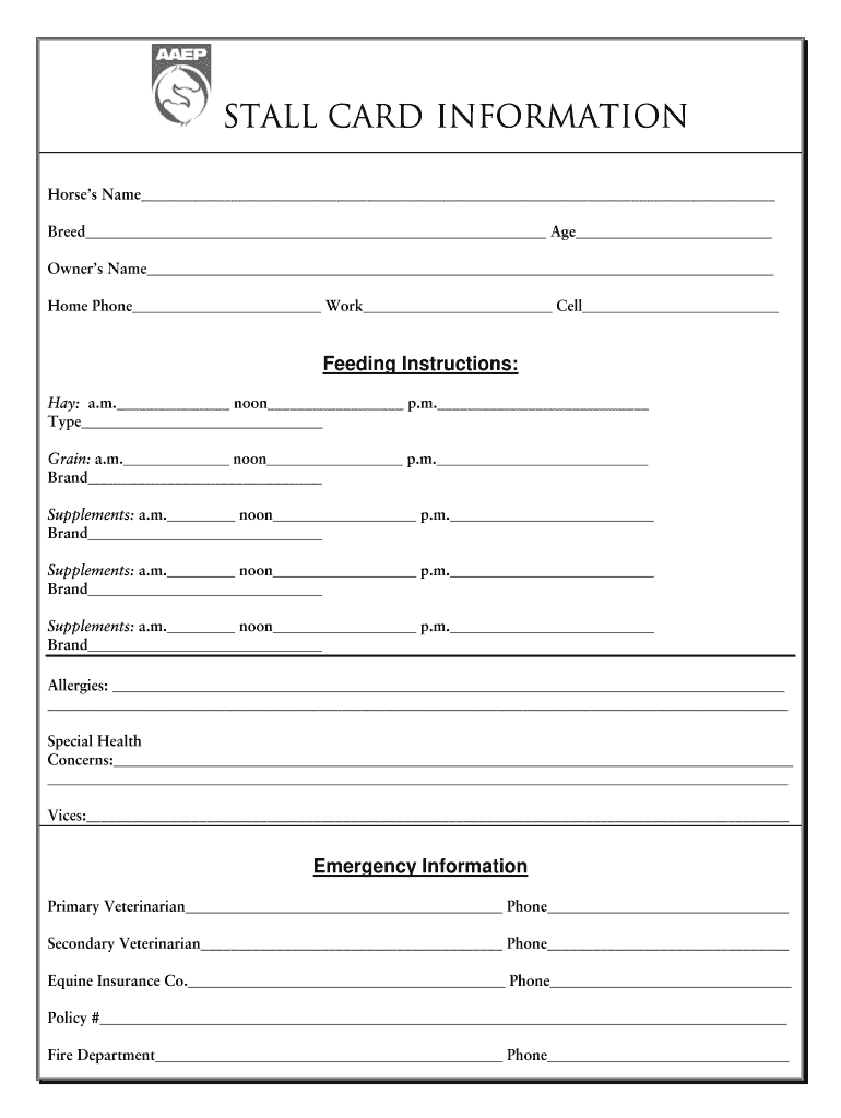 AAEP Stall Card Information Fill Online Printable Fillable Blank PdfFiller AAEP Stall Card Information Fill Online Printable Fillable Blank PdfFiller
