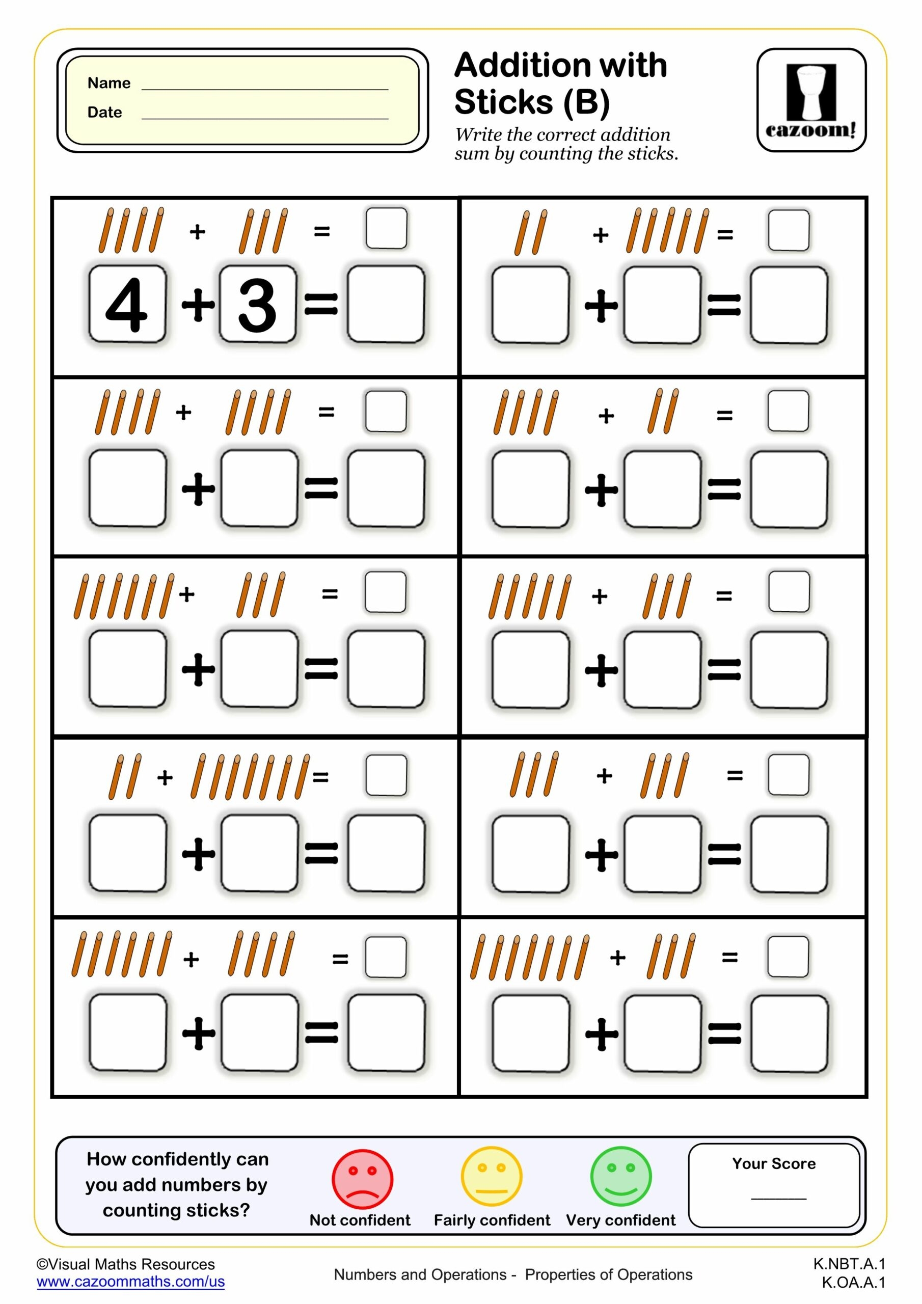 Addition With Sticks B K Grade PDF Addition Worksheets Addition With Sticks B K Grade PDF Addition Worksheets