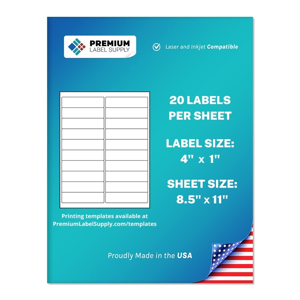 Amazon Premium Label Supply White Sticker Address Labels 4 X 1 Laser Inkjet Compatible 20 Per Sheet 1000 Sheets 20 000 Total Adhesive Labels Office Products