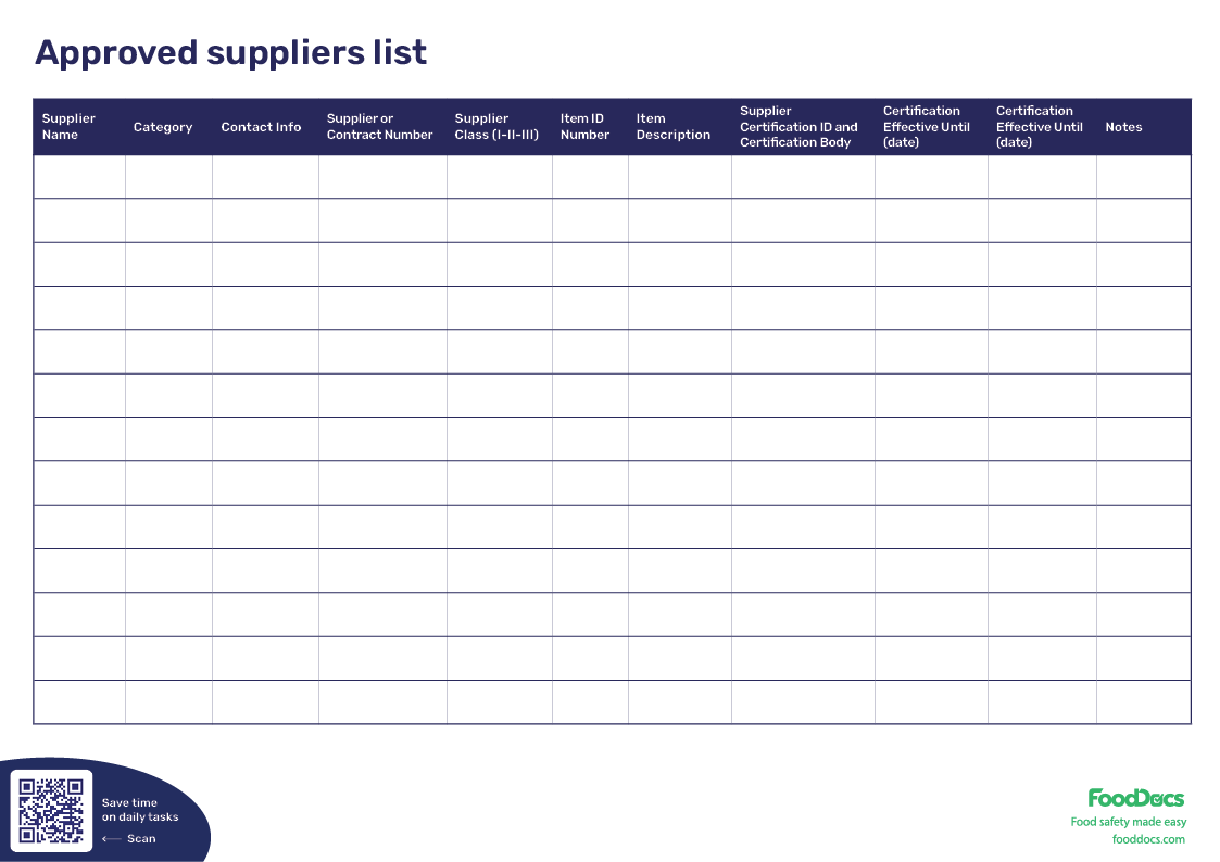 Approved Suppliers List Download Free Template