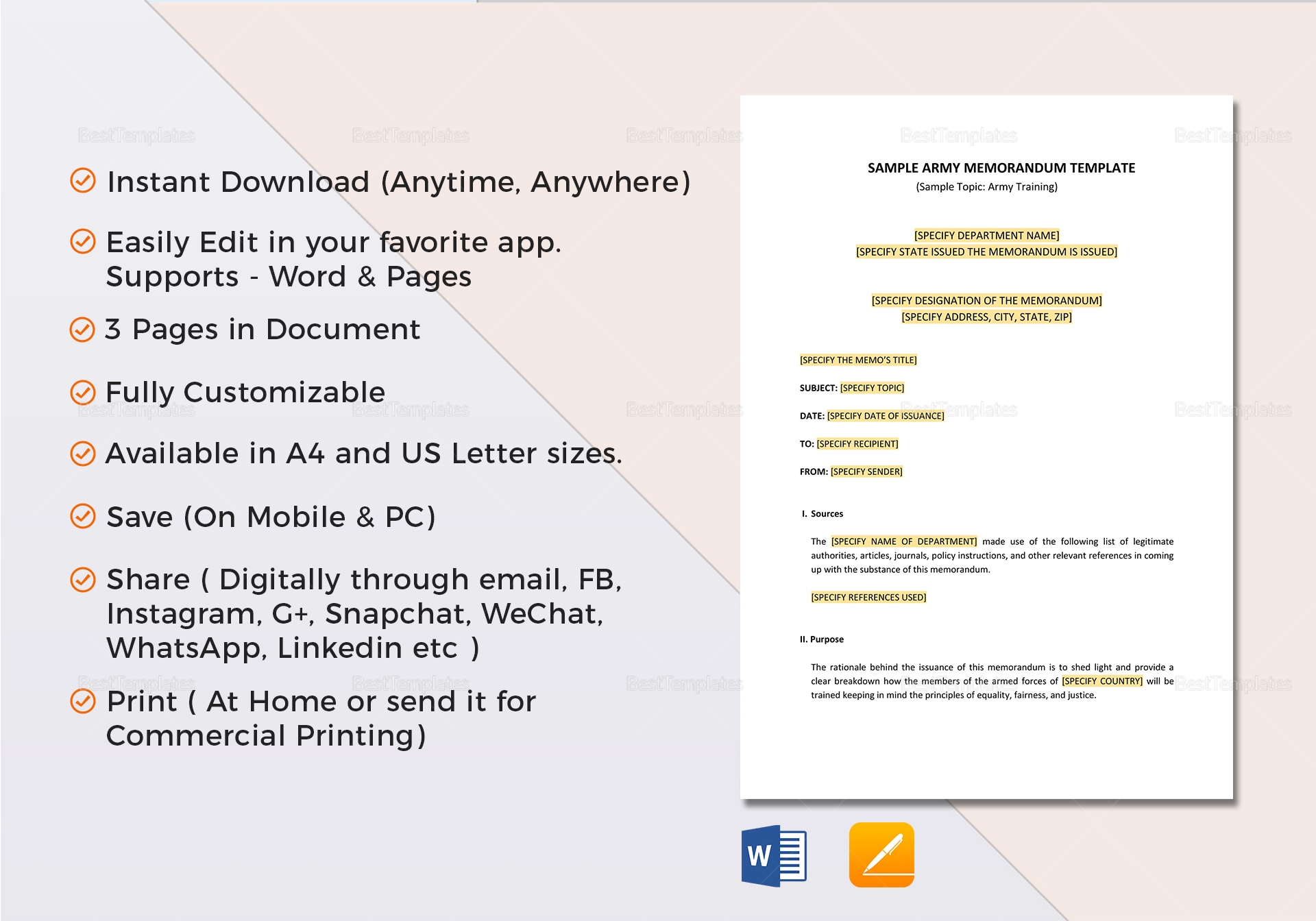 Army Memorandum Template In Word Google Docs Apple Pages