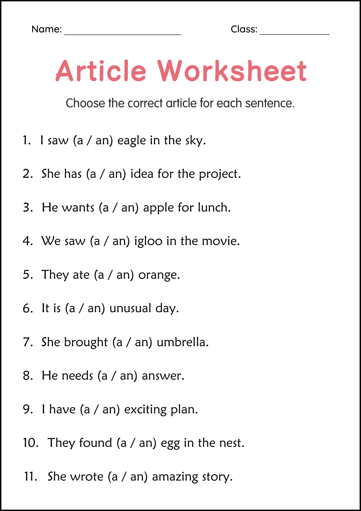 Articles A And An Grammar Worksheets For Grade 1 2 3 Made By Teachers Articles A And An Grammar Worksheets For Grade 1 2 3 Made By Teachers