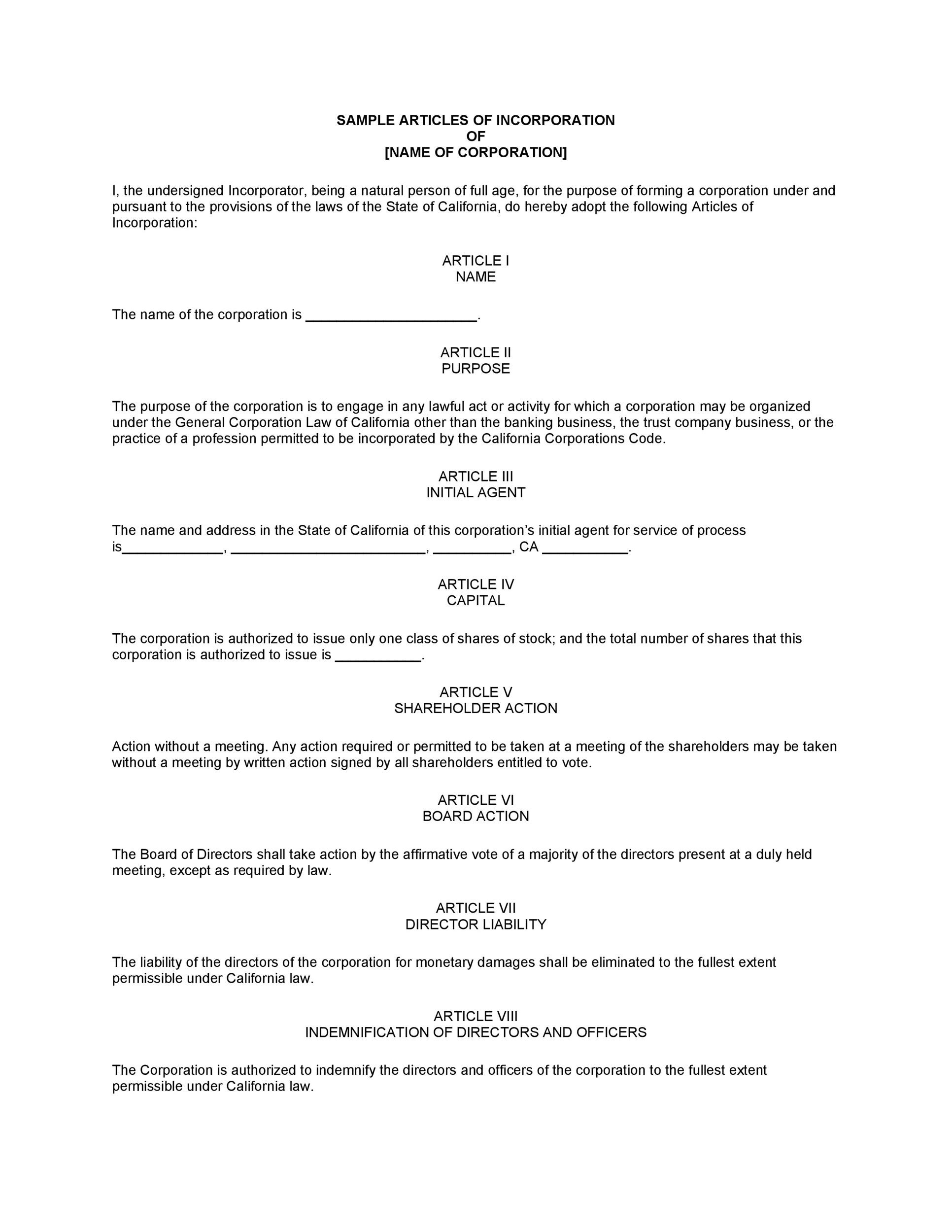 Articles Of Incorporation 47 Templates For Any State TemplateLab Articles Of Incorporation 47 Templates For Any State TemplateLab