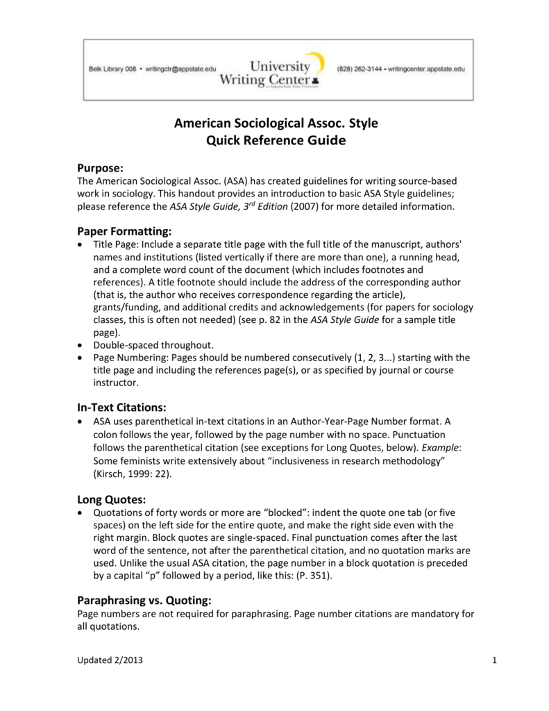 ASA Style Guide Quick Reference For Sociologists
