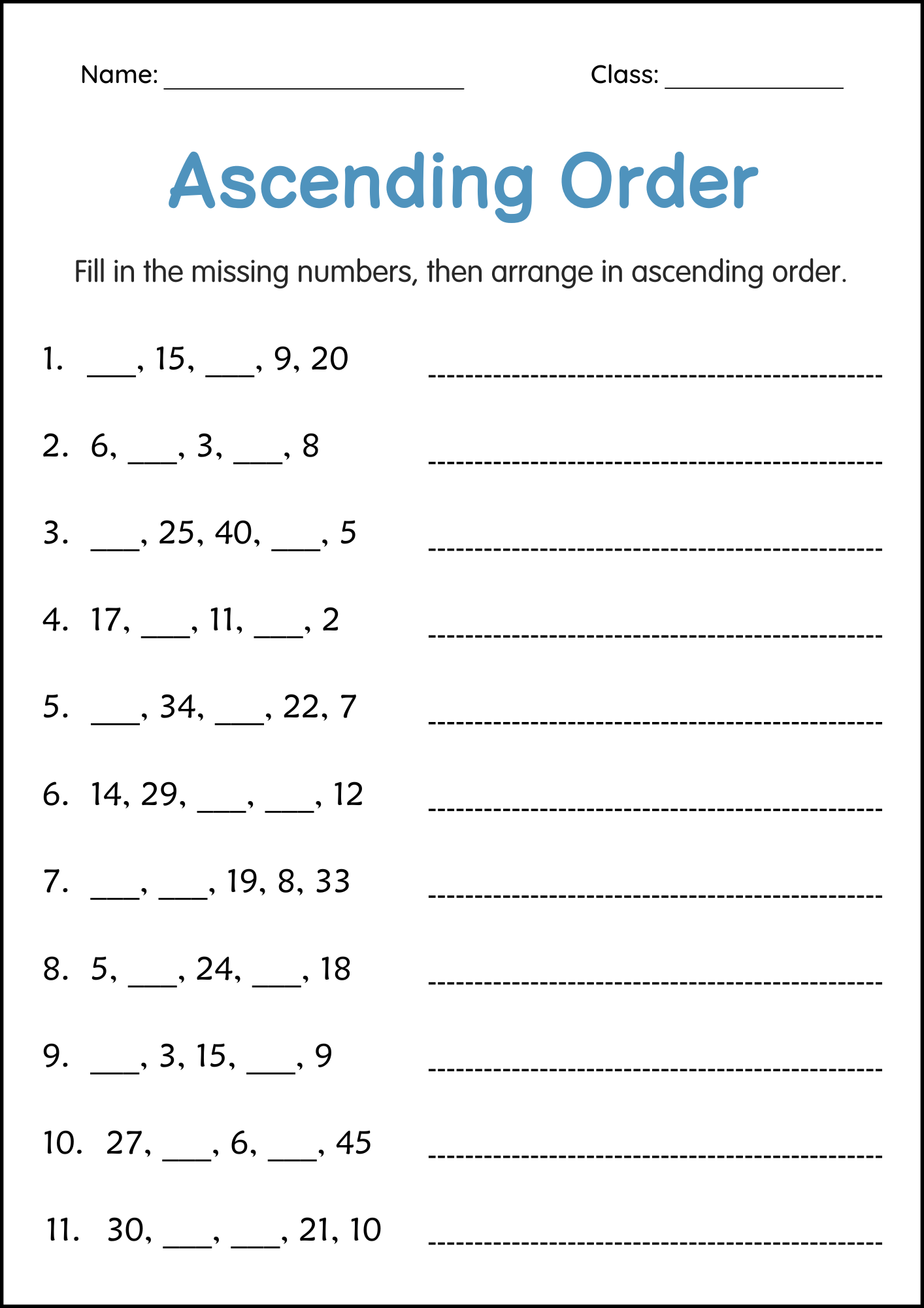 maths worksheet for class 1
