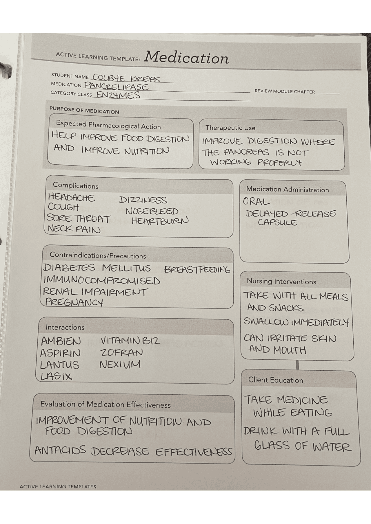 ATI Medication Pancrelipase Study Notes Nursing Docsity