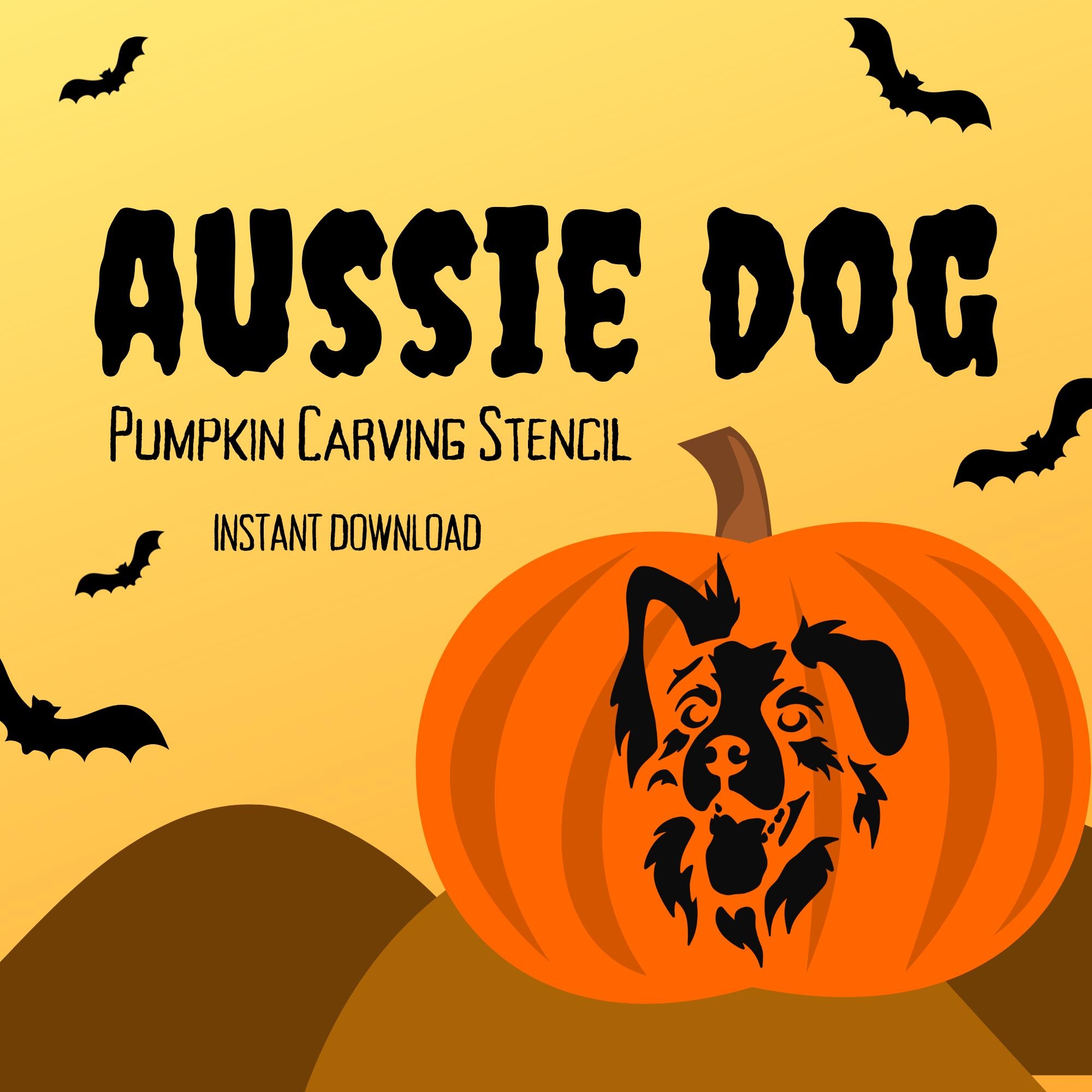 Aussie Dog Pumpkin Carving Stencil 1 Unique Pet Dog Halloween Jack O lantern Carving Pattern For Intermediate To Advanced Carvers Etsy
