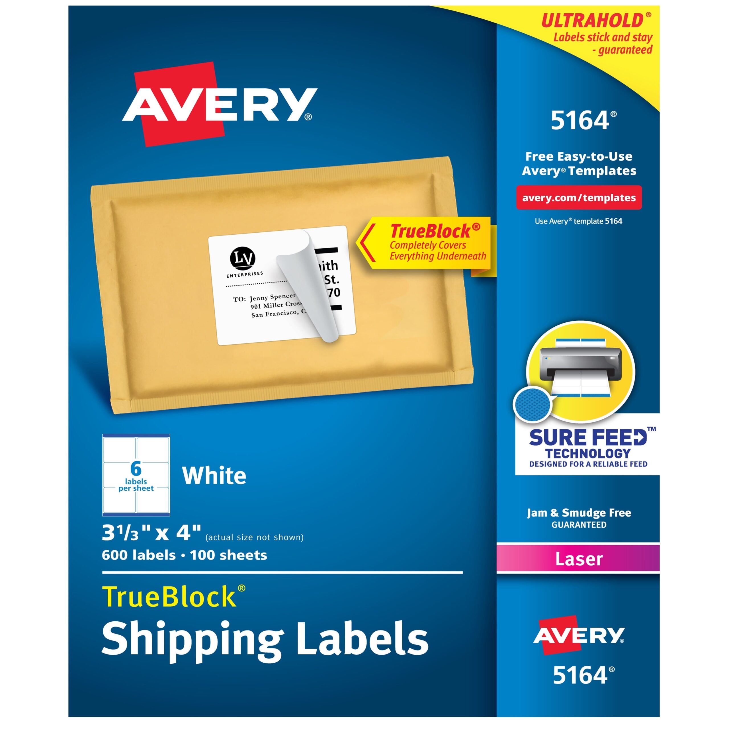 Avery Address Labels 1 X 2 5 8 Paper Matte White Laser Inkjet Sure Feed 300 Labels 18160 Walmart