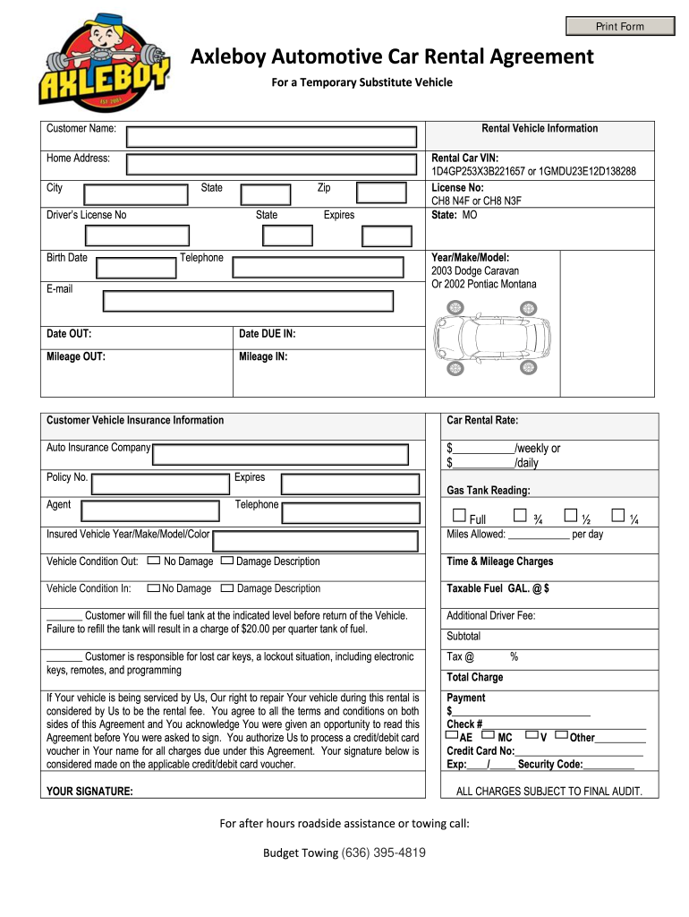 Axleboy Automotive Car Rental Agreement Form Fill Online Printable Fillable Blank PdfFiller