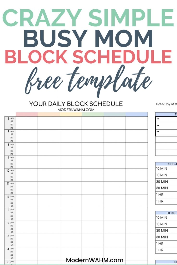 Best Block Schedule Template For Moms With Young Kids Free Block Schedule Template 