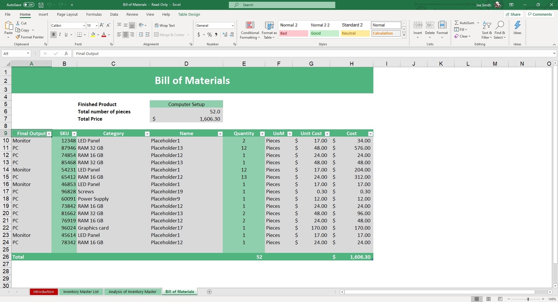 bill of materials template bill of materials template