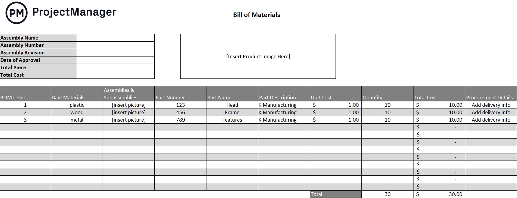 Bill Of Materials Template For Excel Free Download Bill Of Materials Template For Excel Free Download