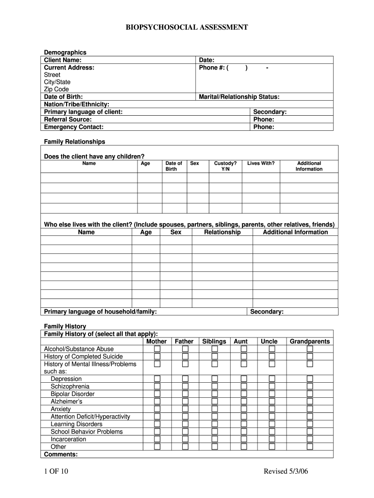Biopsychosocial Assessment Template Fill Online Printable Fillable Blank PdfFiller