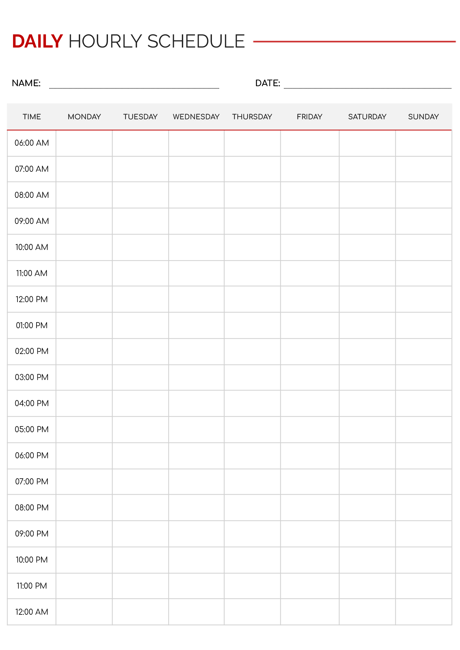 hourly schedule template word