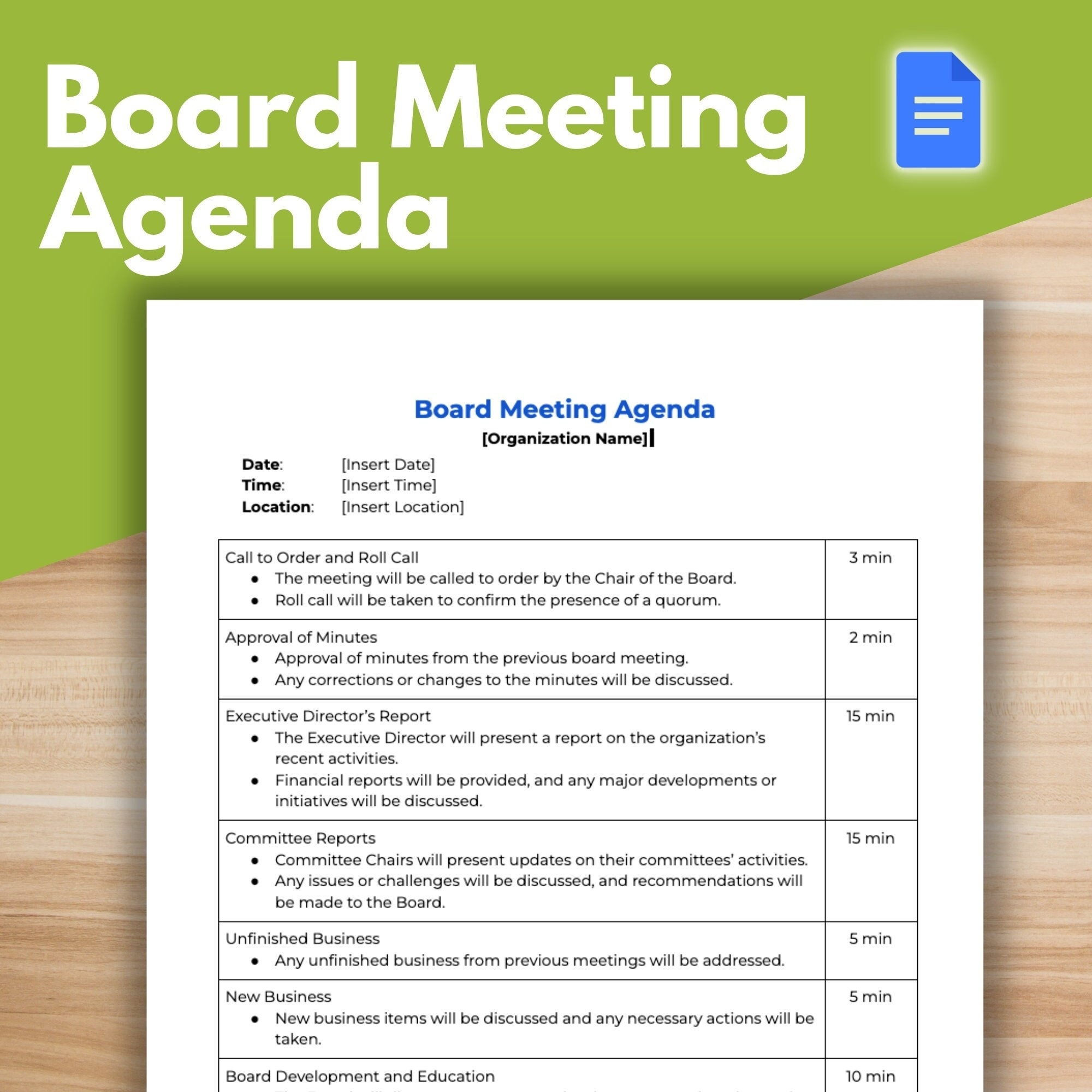 BOARD MEETING AGENDA Template Board Of Directors Nonprofit Template Google Docs Agenda Board Agenda Etsy