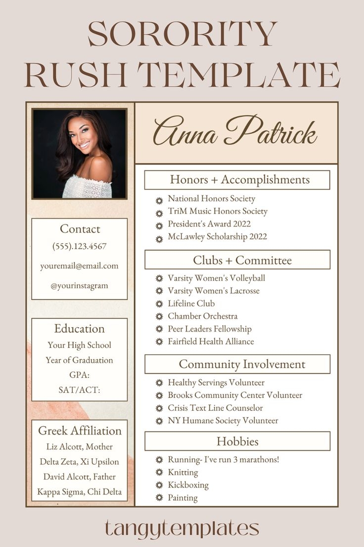 Boho Sorority Rush Template Sorority Resume Rush Resume Example Sorority Rush Resume Rush 