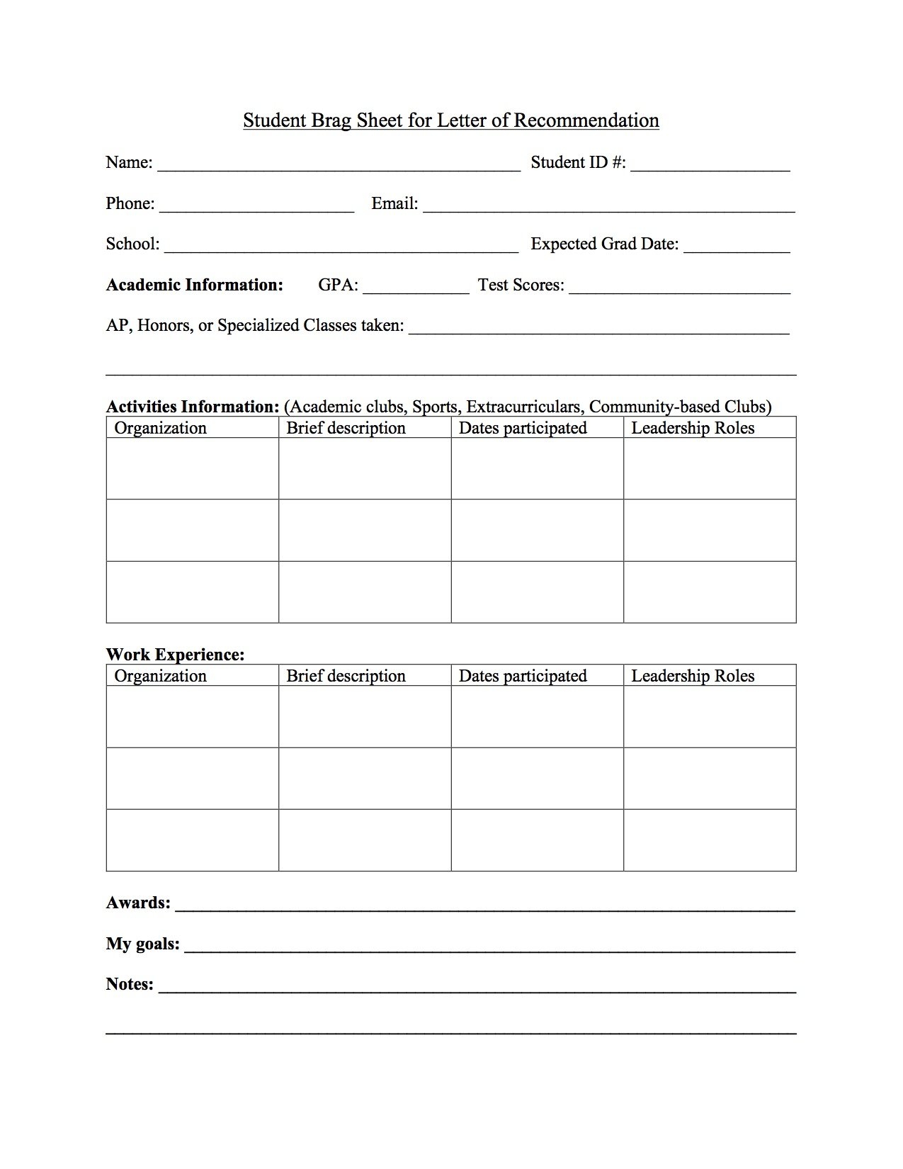 Brag Sheet Everything Students Need To Know Template Included